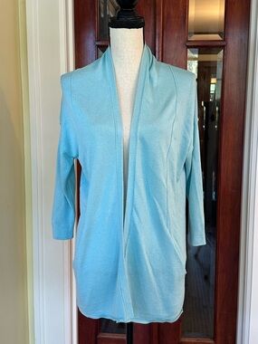 InCashmere | Silk & Cashmere Blend Open Front Cardigan in Aqua, Size XS
